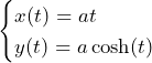 \[ \begin{cases} x(t) = a t \\ y(t) = a \cosh(t) \end{cases} \]