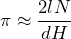 \[ \pi \approx \frac{2lN}{dH} \]