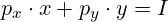 \[ p_x \cdot x + p_y \cdot y = I \]