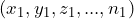 (x_1, y_1, z_1, ..., n_1)