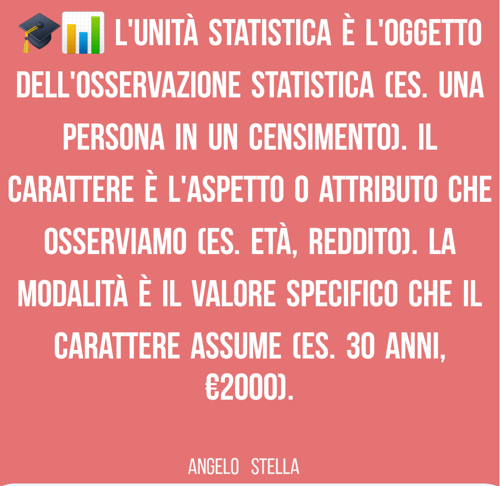 Unità, carattere e modalità in statistica