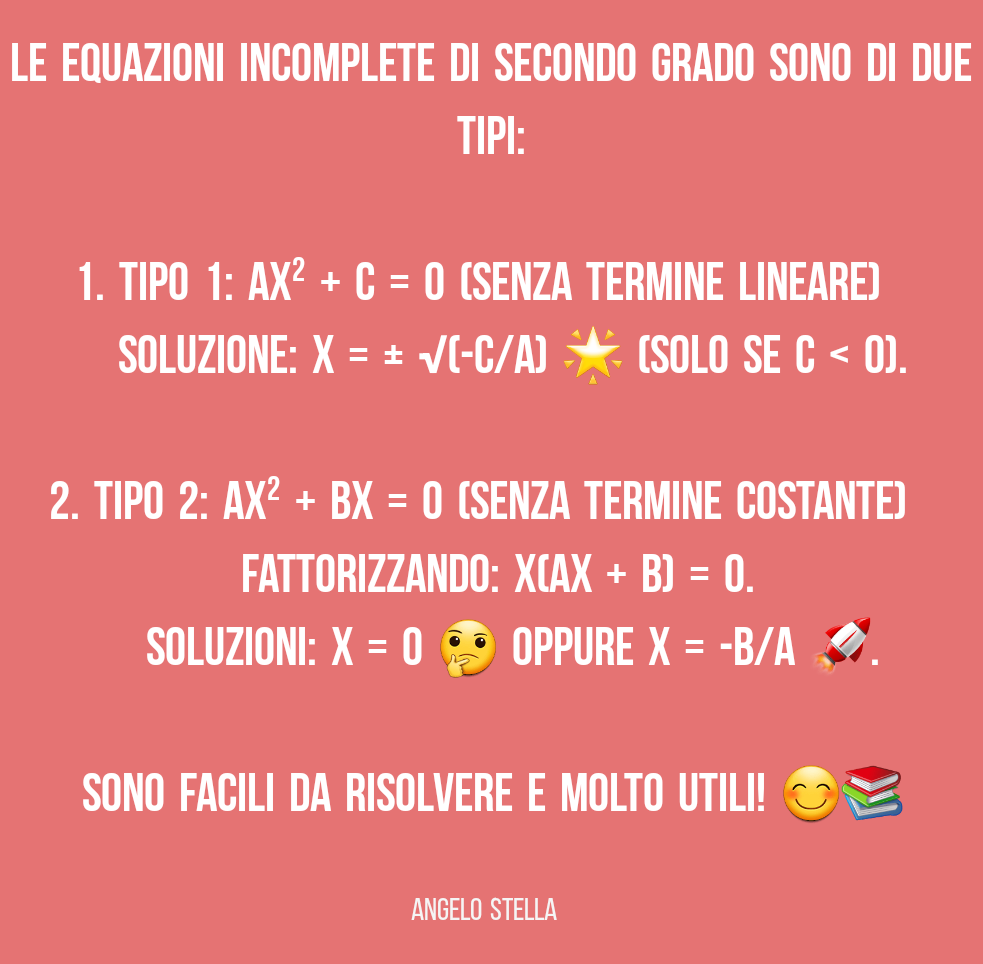 Le equazioni  incomplete  di secondo  grado